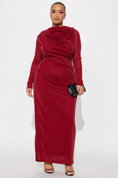 Sleek Sis Glitter Maxi Dress - Red