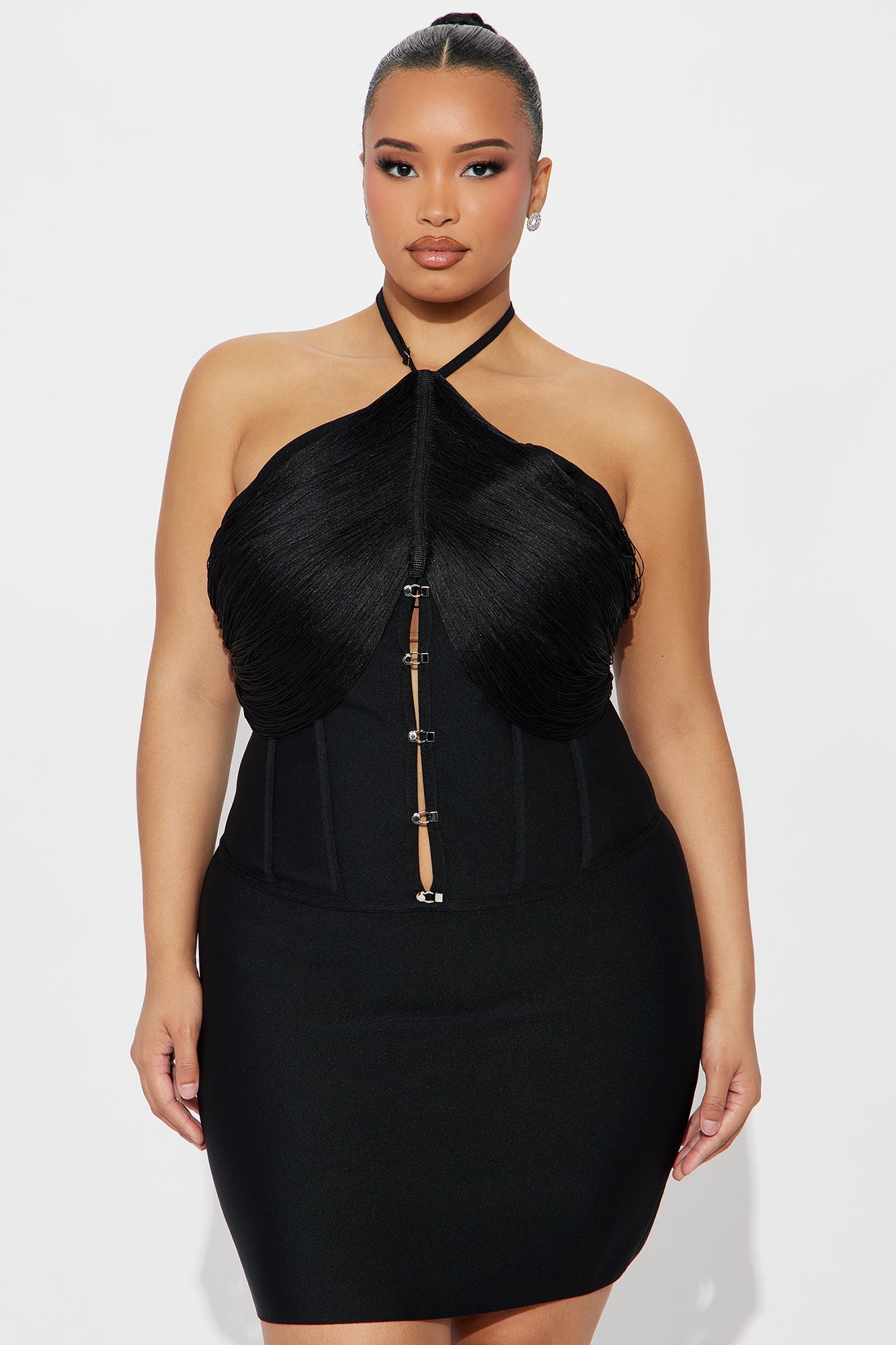 Bebe Fringe Corset Mini Dress - Black