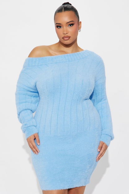Soft Feels Sweater Mini Dress - Blue