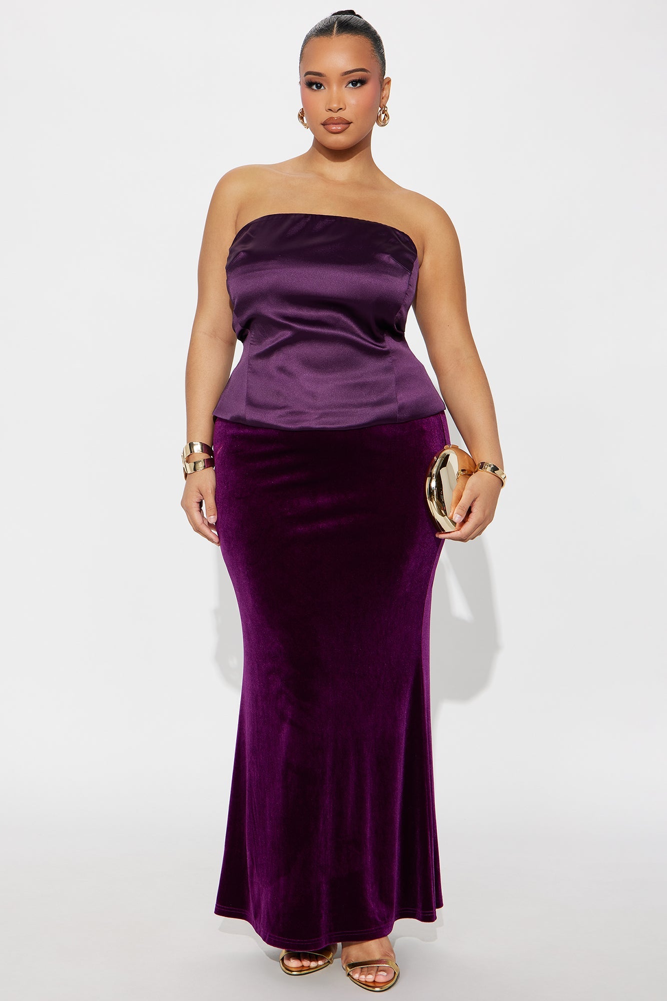 Ramona Velvet Mermaid Maxi Skirt - Eggplant