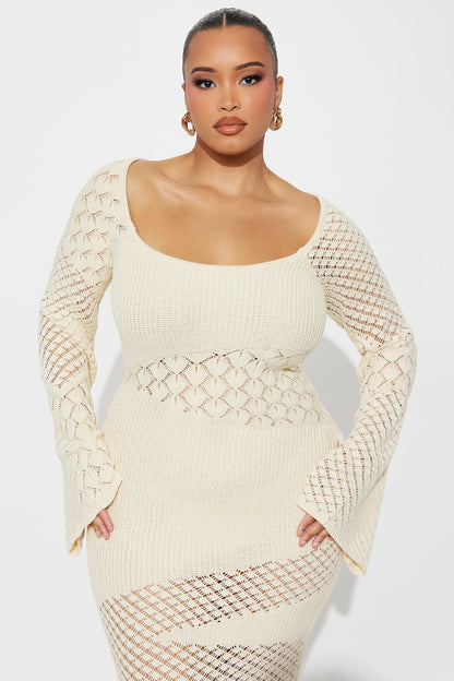 Sophia Long Sleeve Crochet Maxi Dress - Cream
