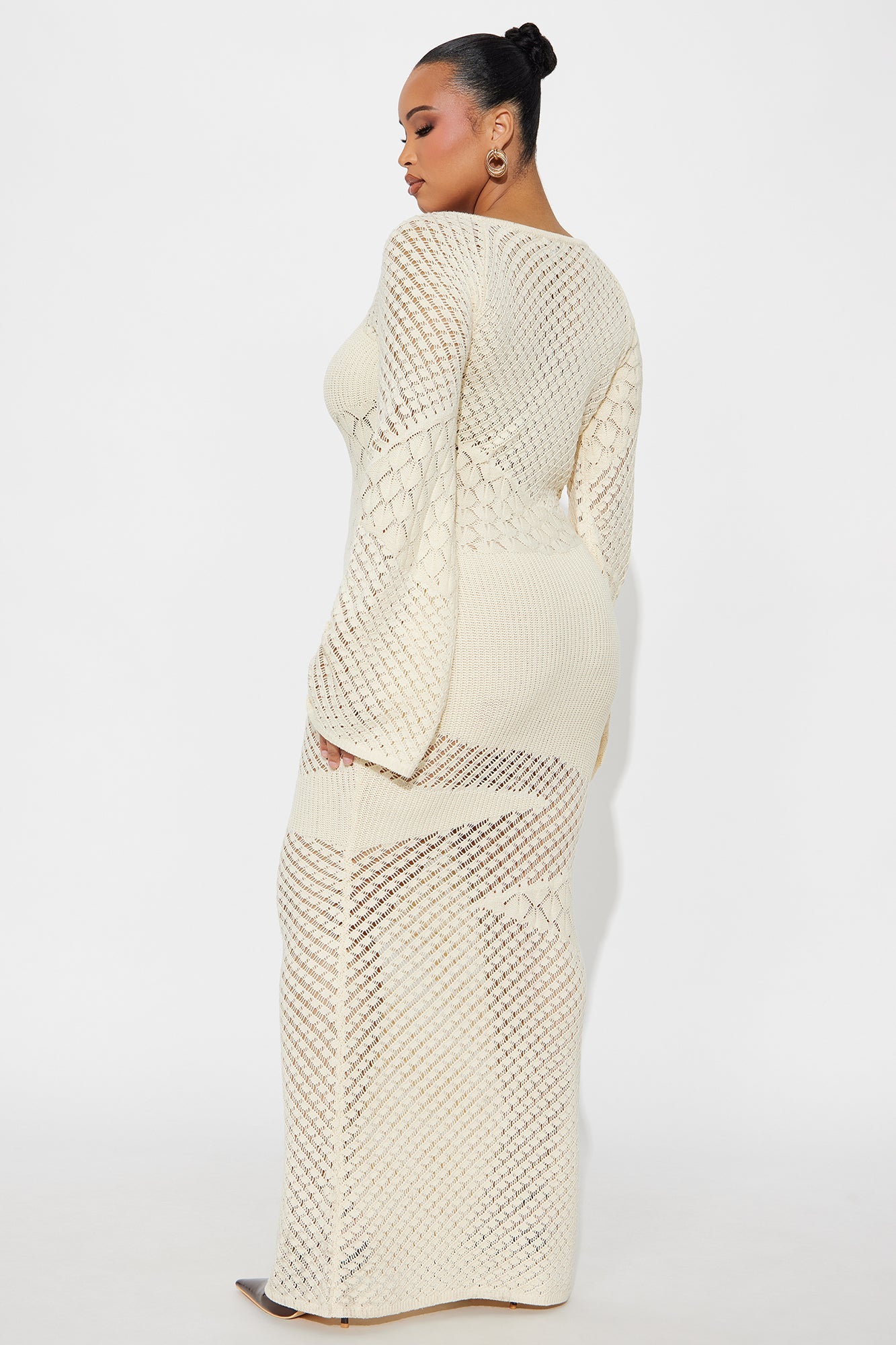 Sophia Long Sleeve Crochet Maxi Dress - Cream
