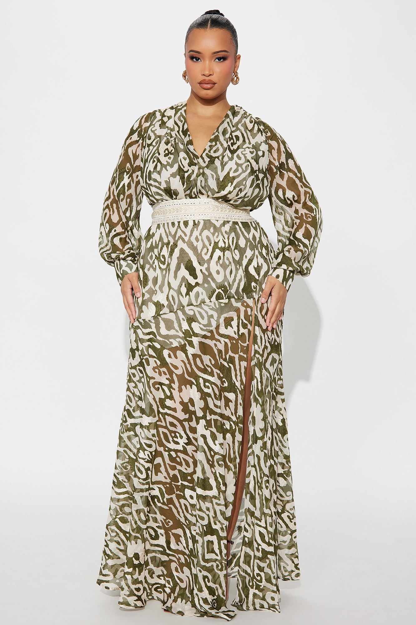 Daisy Daze Chiffon Maxi Dress - Olive/combo