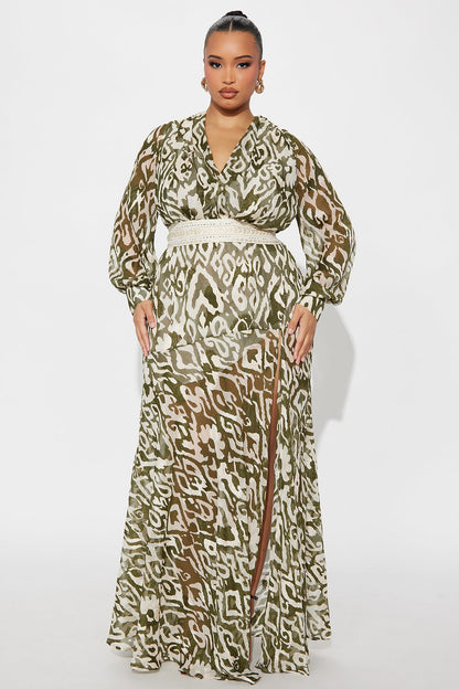 Daisy Daze Chiffon Maxi Dress - Olive/combo