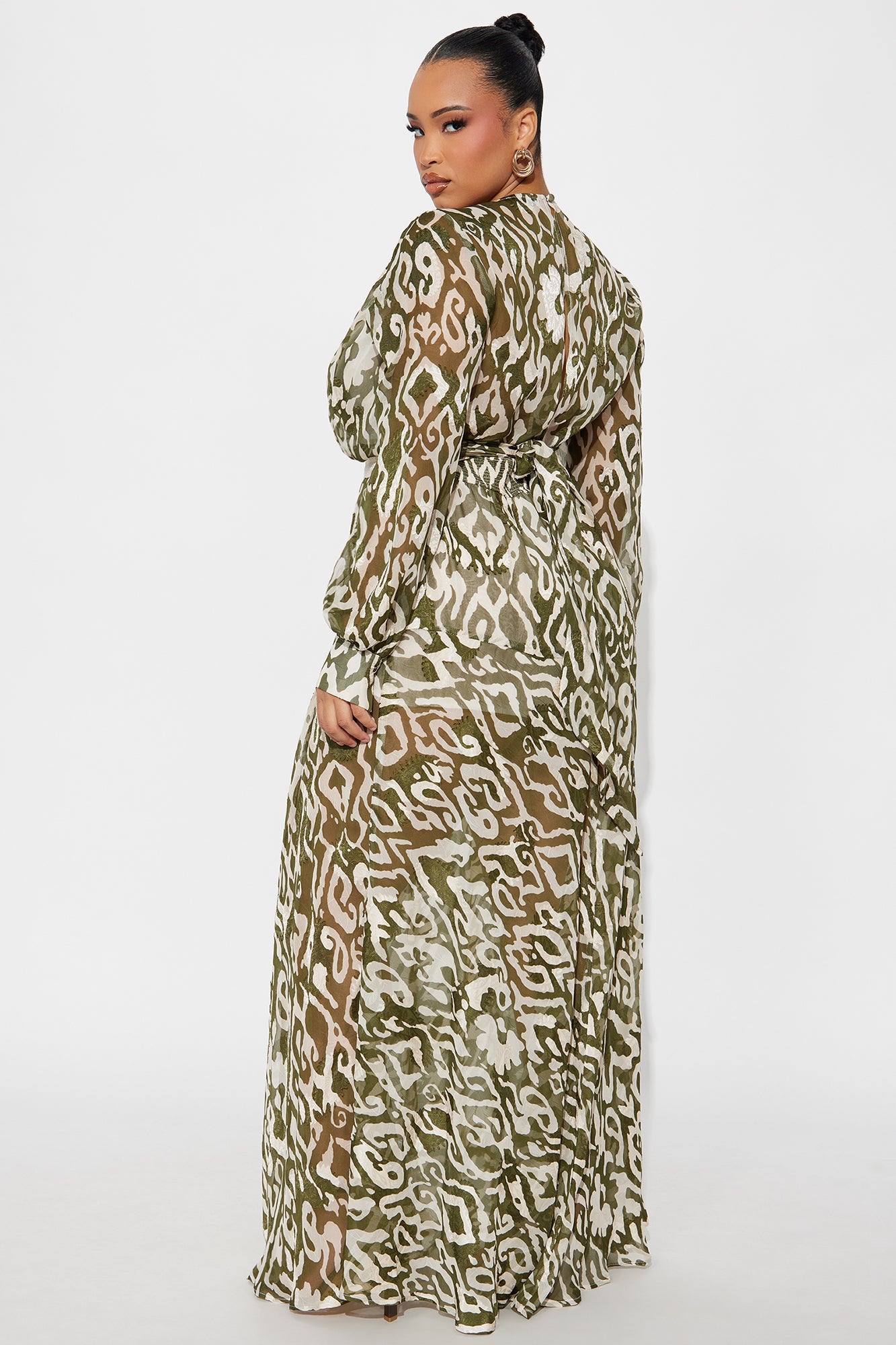Daisy Daze Chiffon Maxi Dress - Olive/combo