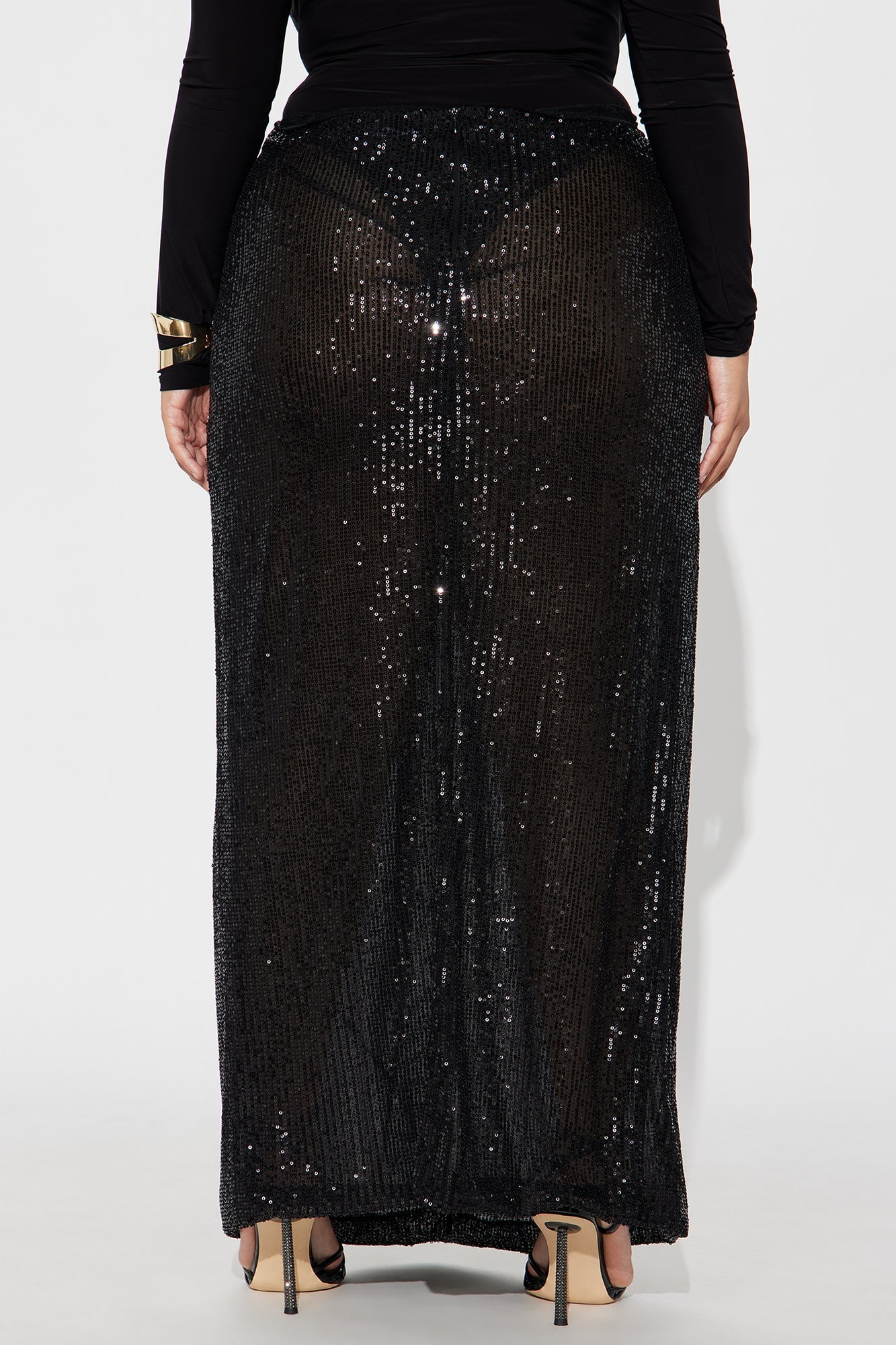 Party Time Sequin Drape Maxi Skirt - Black