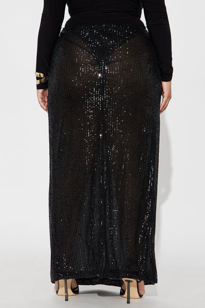 Party Time Sequin Drape Maxi Skirt - Black