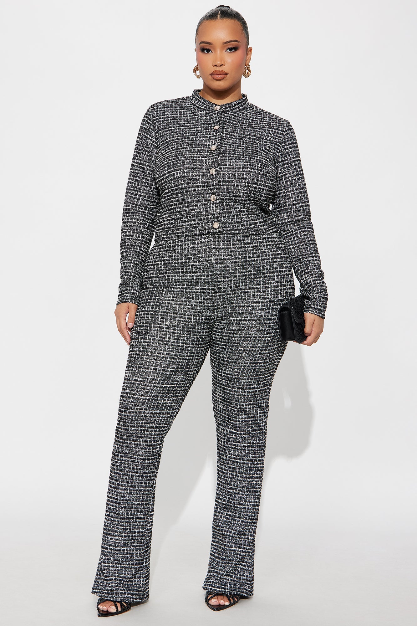 Lola Tweed Cardigan Pant Set - Black