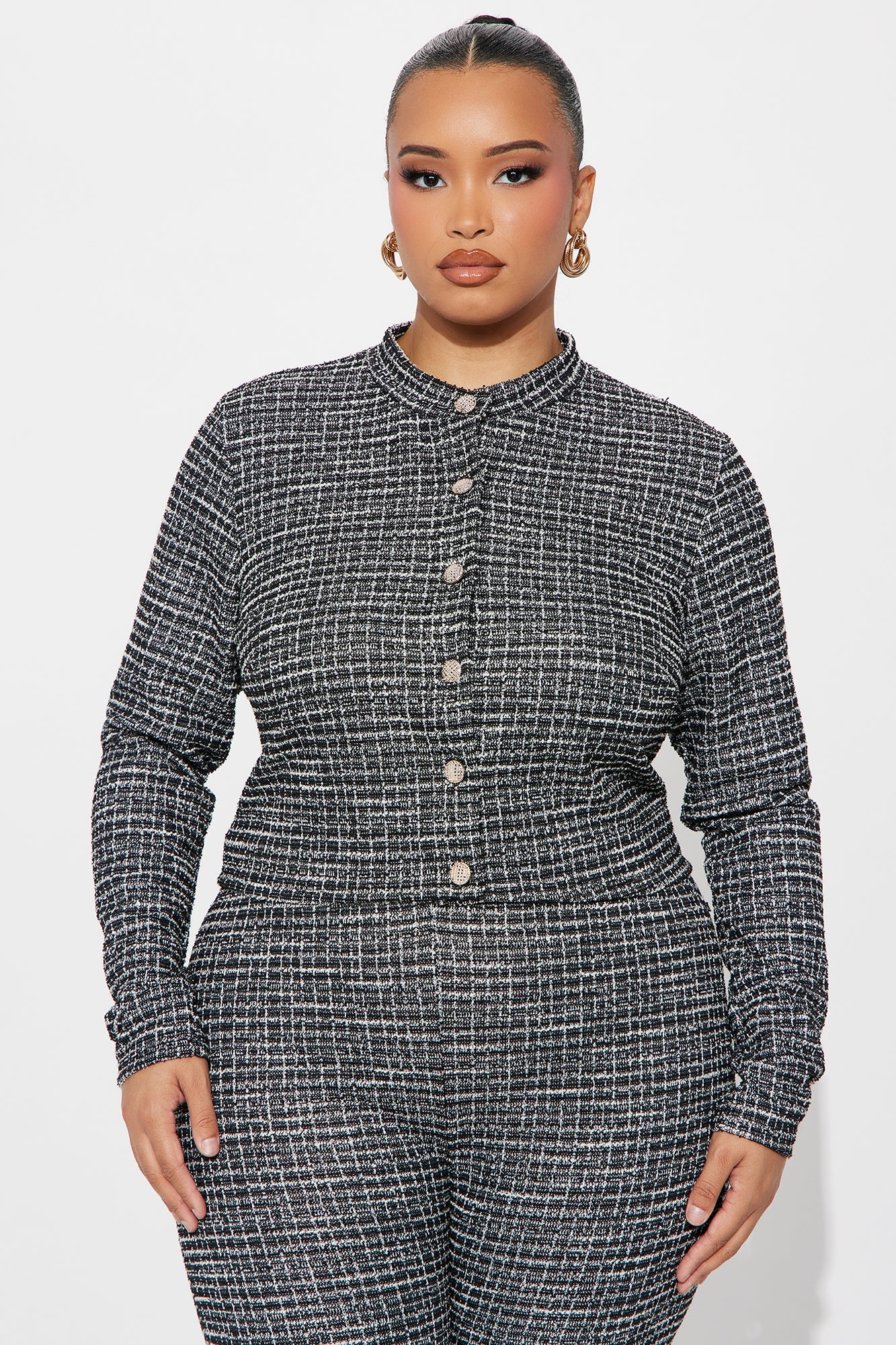Lola Tweed Cardigan Pant Set - Black