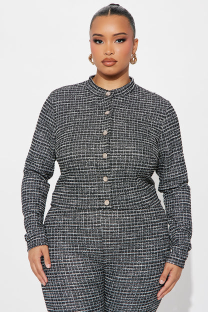 Lola Tweed Cardigan Pant Set - Black