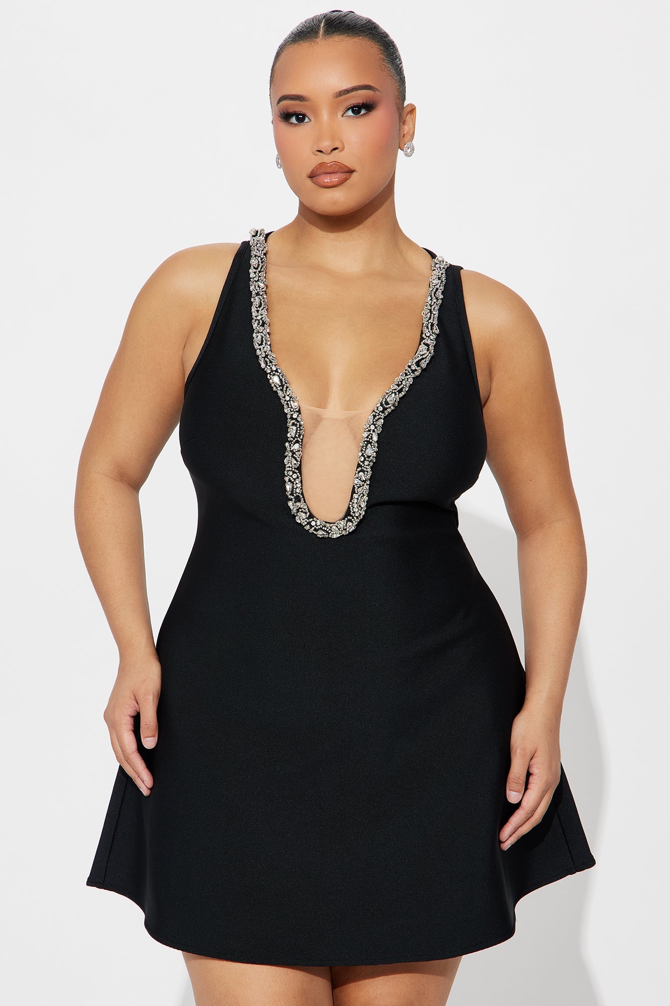 In The Details Rhinestone Bandage Mini Dress - Black