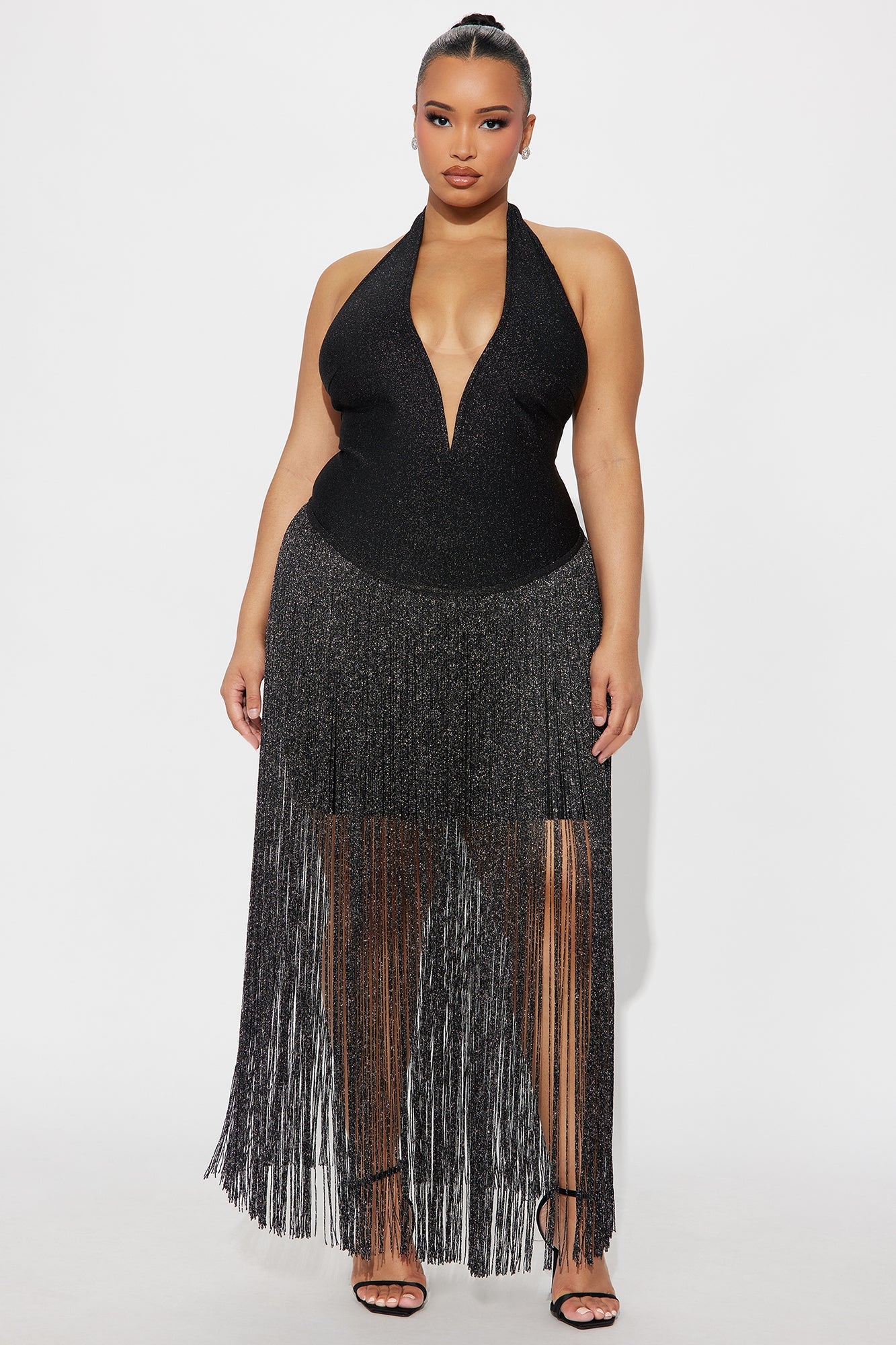 Swing Me Glitter Bandage Maxi Dress - Black