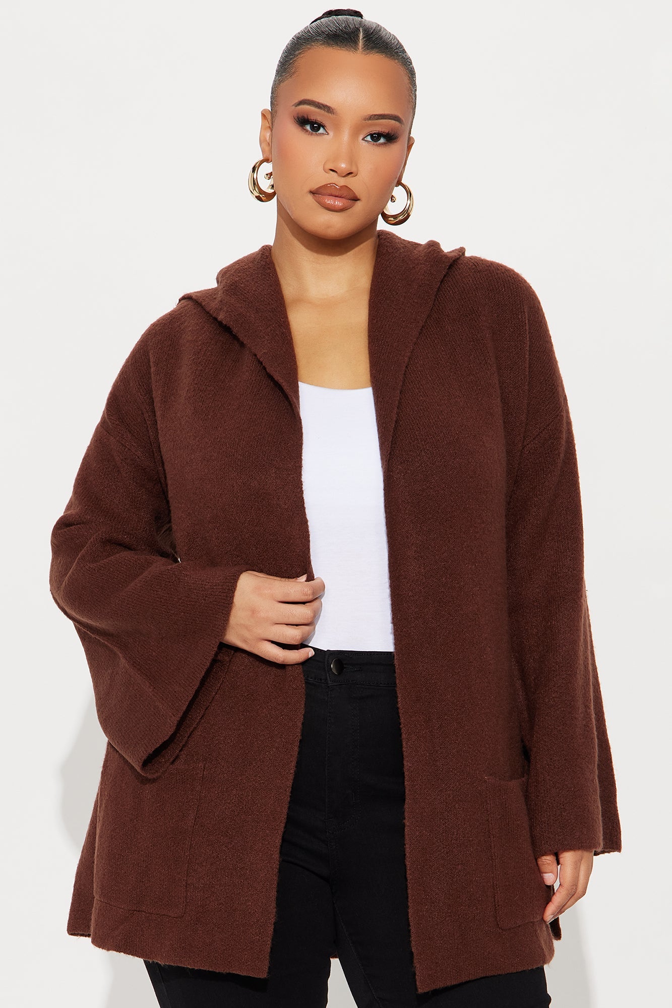 Rayne Hooded Belted Cardigan - Brown