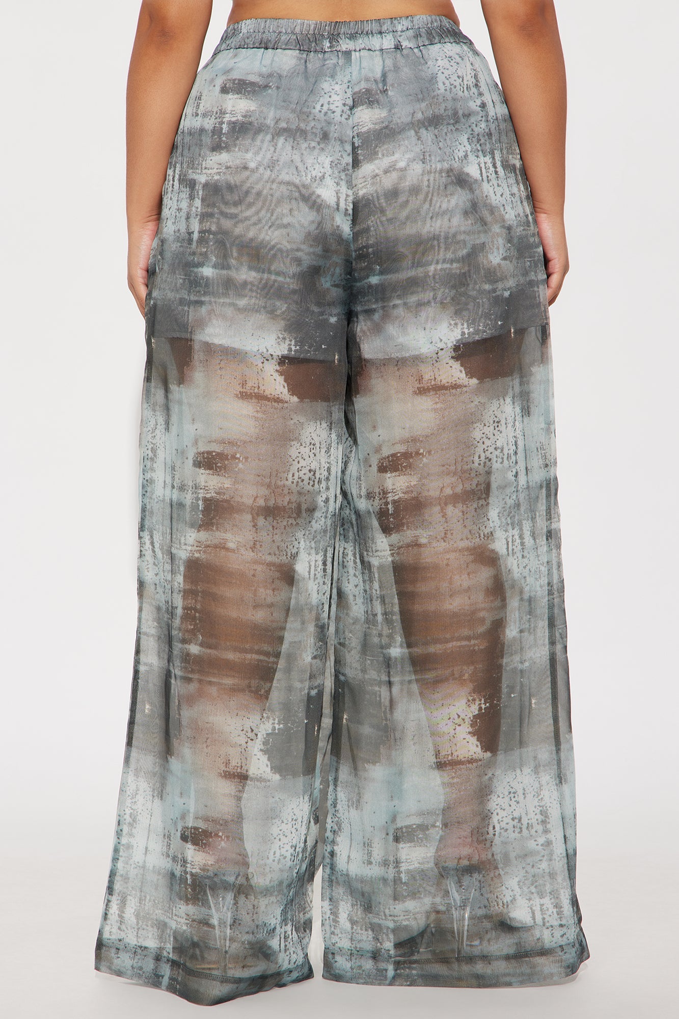 Hollie Wide Leg Abstract Print Organza Pant - Grey/combo