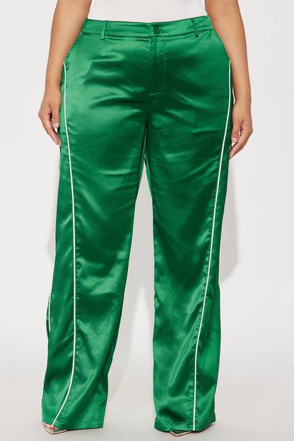 Keep Up With Me Satin Wide Leg Track Pant 33 - Green