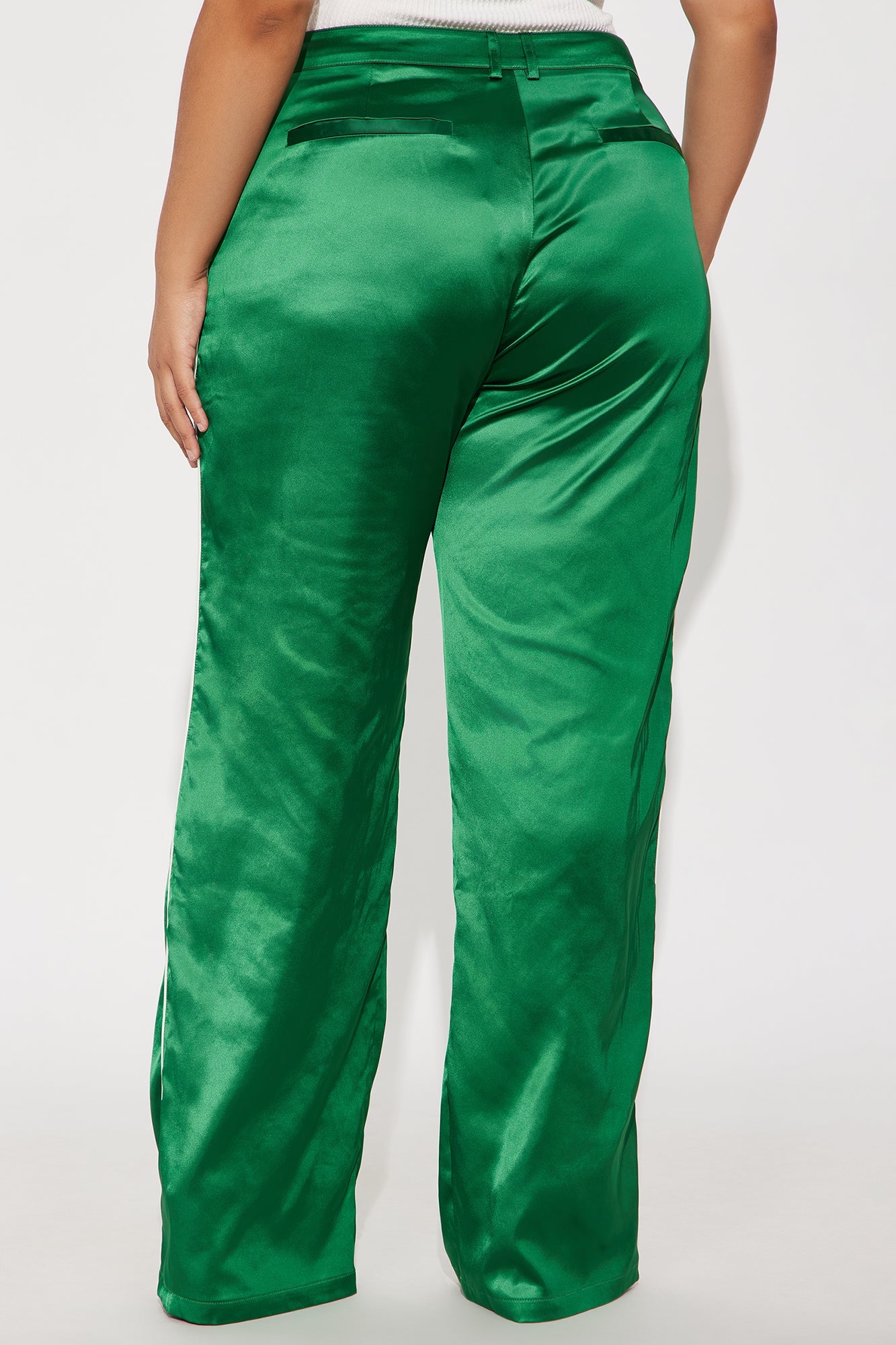 Keep Up With Me Satin Wide Leg Track Pant 33 - Green