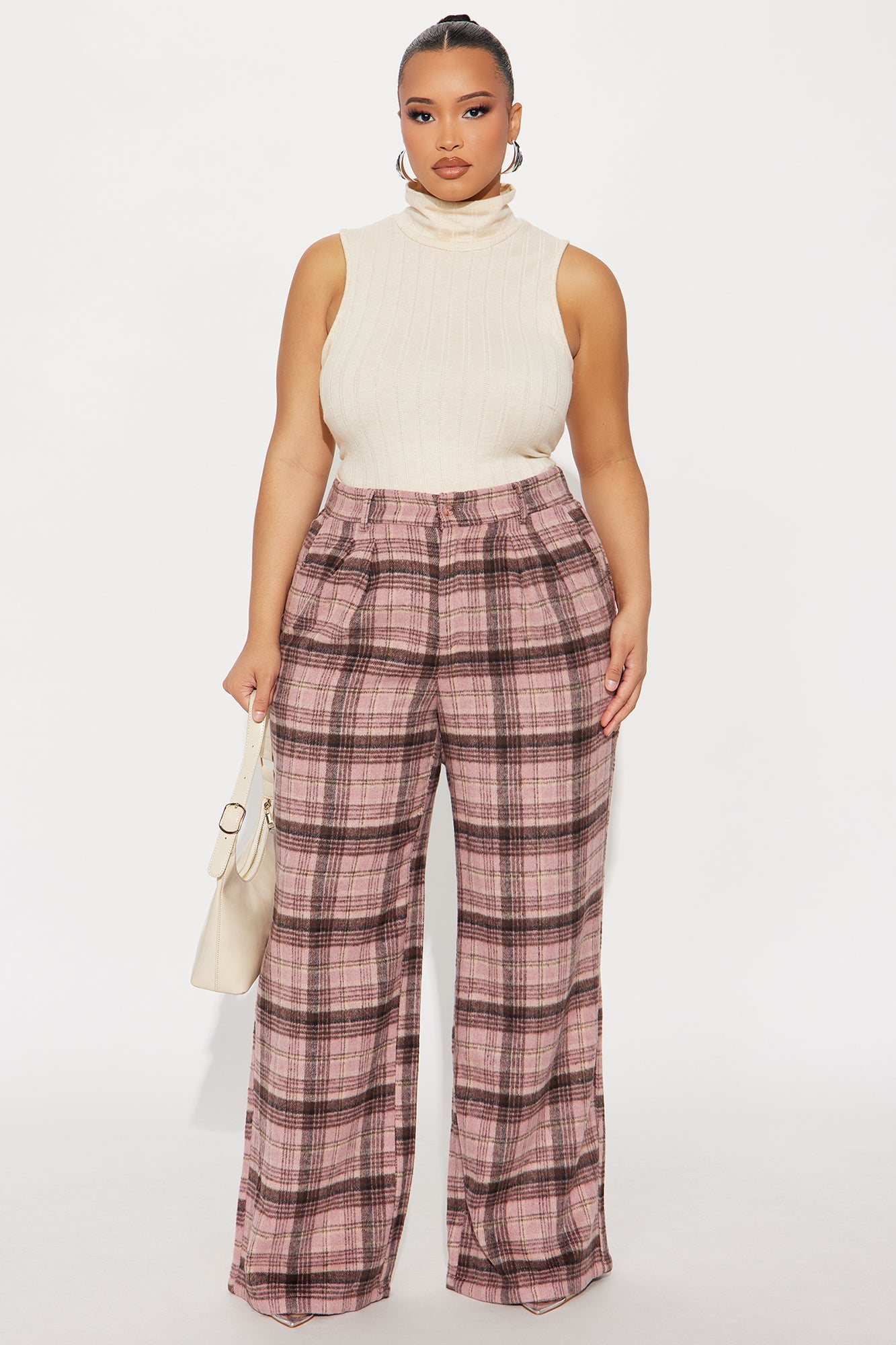 Out Your League Plaid Wide Leg Pant 33″ - Pink/combo