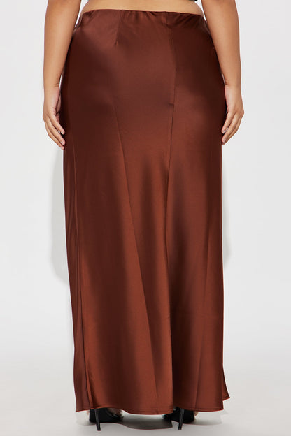 Brunch to GNO Satin Maxi Skirt - Chocolate
