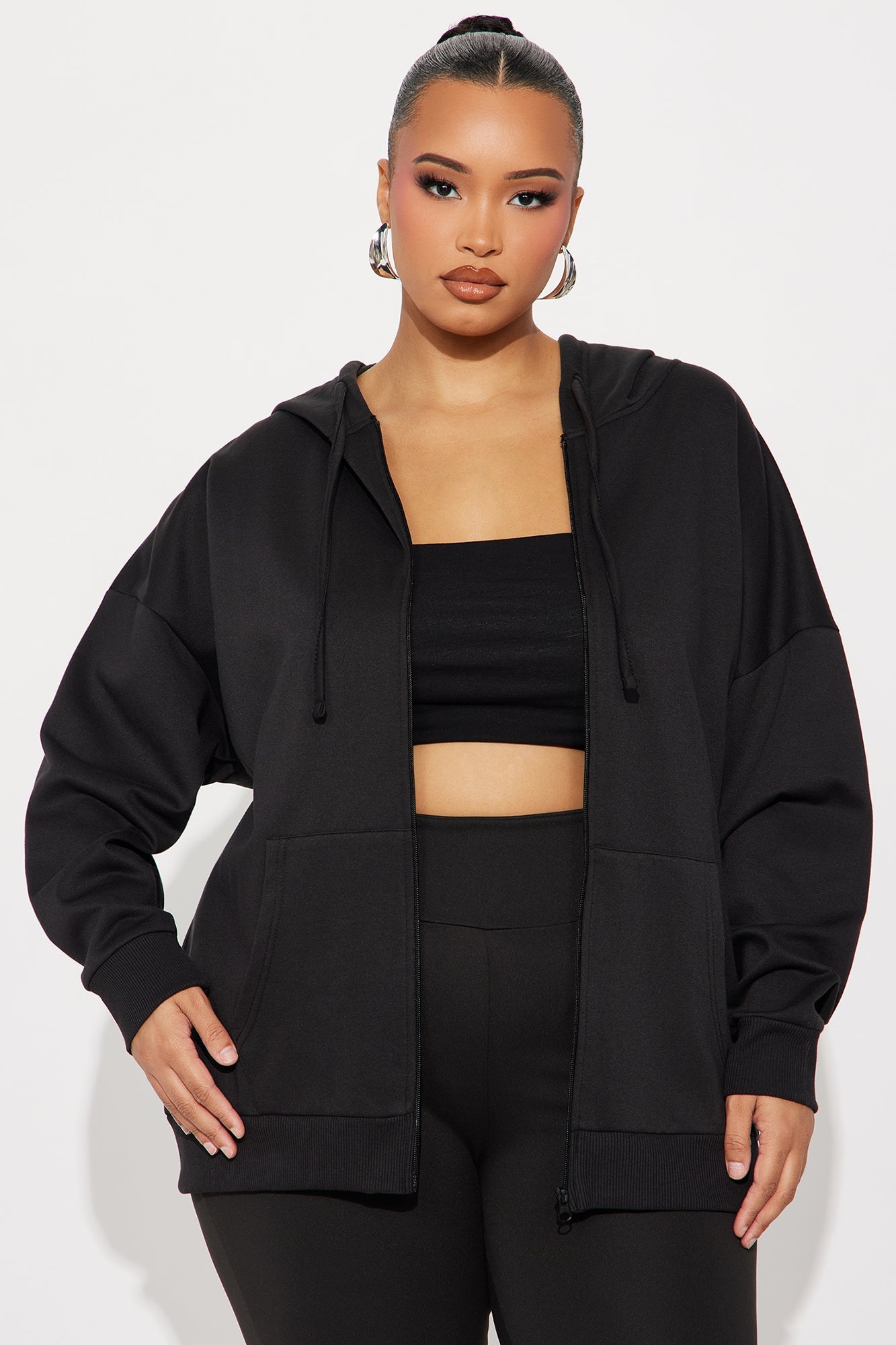 Beckham Zip Up Fleece Pant Set - Black