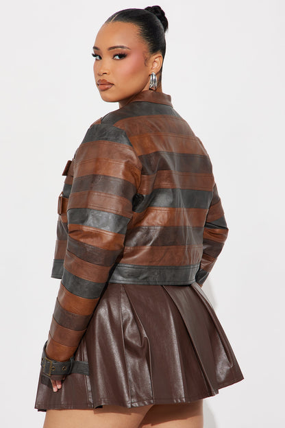 Kira Washed Faux Leather Jacket - Brown/combo