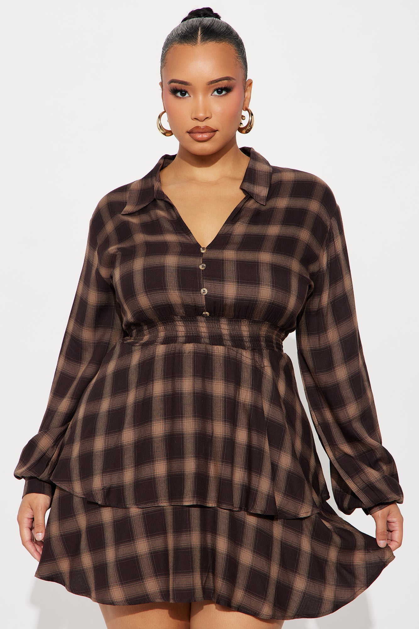 Mimmie Plaid Mini Dress - Brown