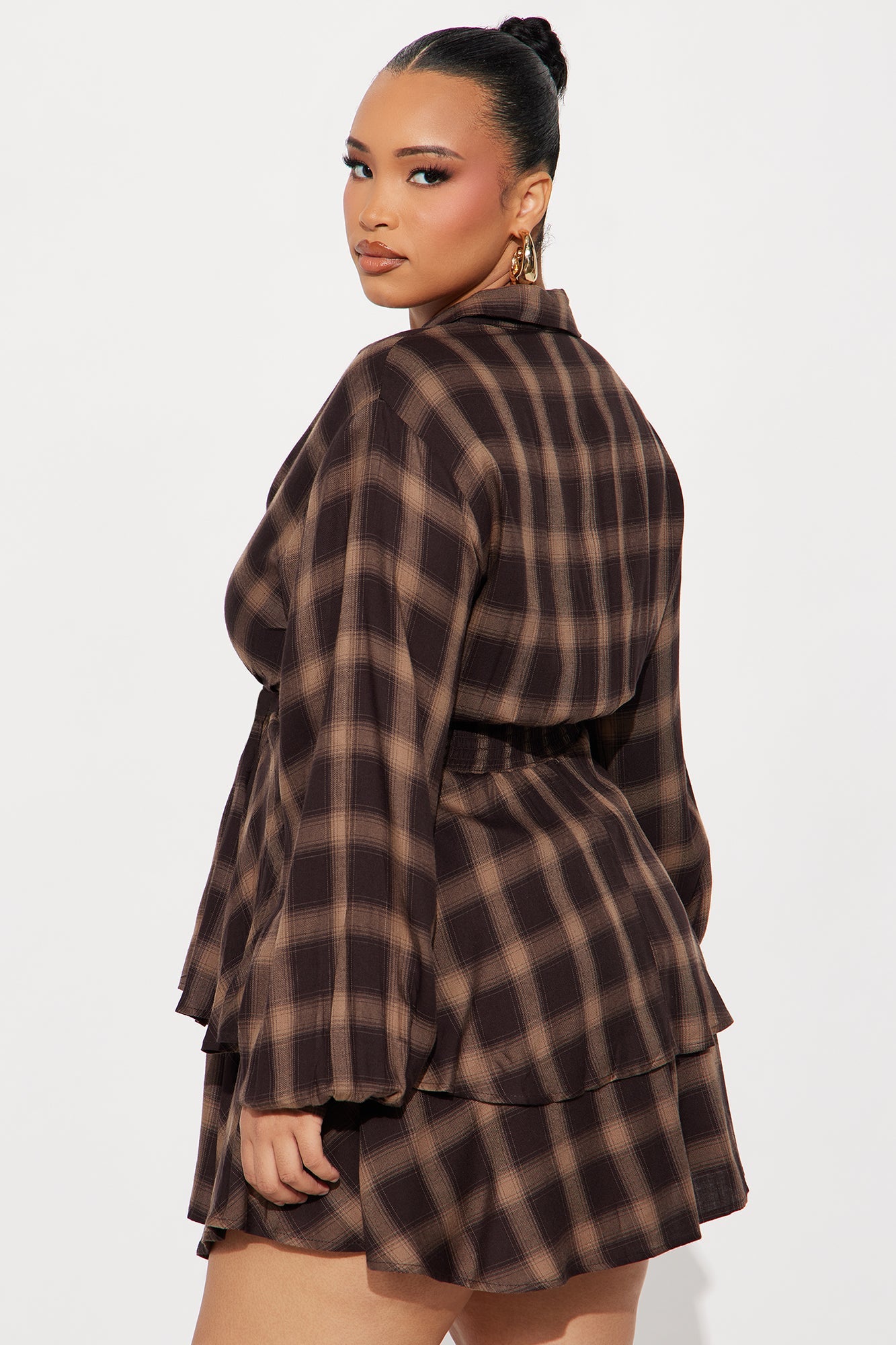 Mimmie Plaid Mini Dress - Brown