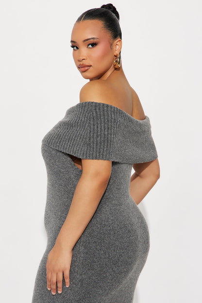 Wine Night Sweater Maxi Dress - Charcoal