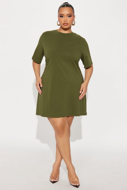 Jaycee Short Sleeve T Shirt Mini Dress - Olive