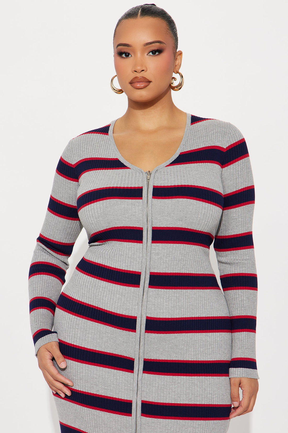 Fierce Mode Striped Midi Dress - Grey/combo