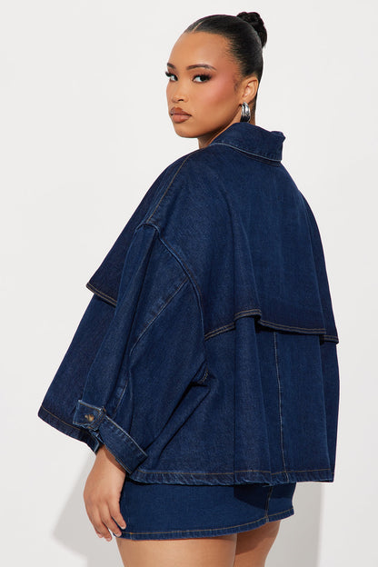 Lady In Waiting Denim Trench Coat - Dark Wash