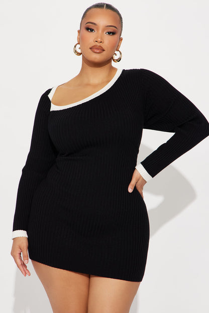 Keep My Secret Sweater Mini Dress - Black/White