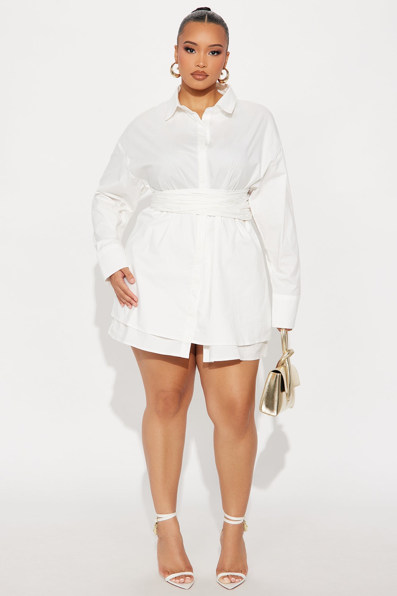 Stay Up Criss Cross Poplin Shirt Mini Dress - White