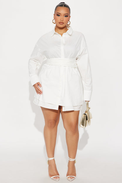 Stay Up Criss Cross Poplin Shirt Mini Dress - White
