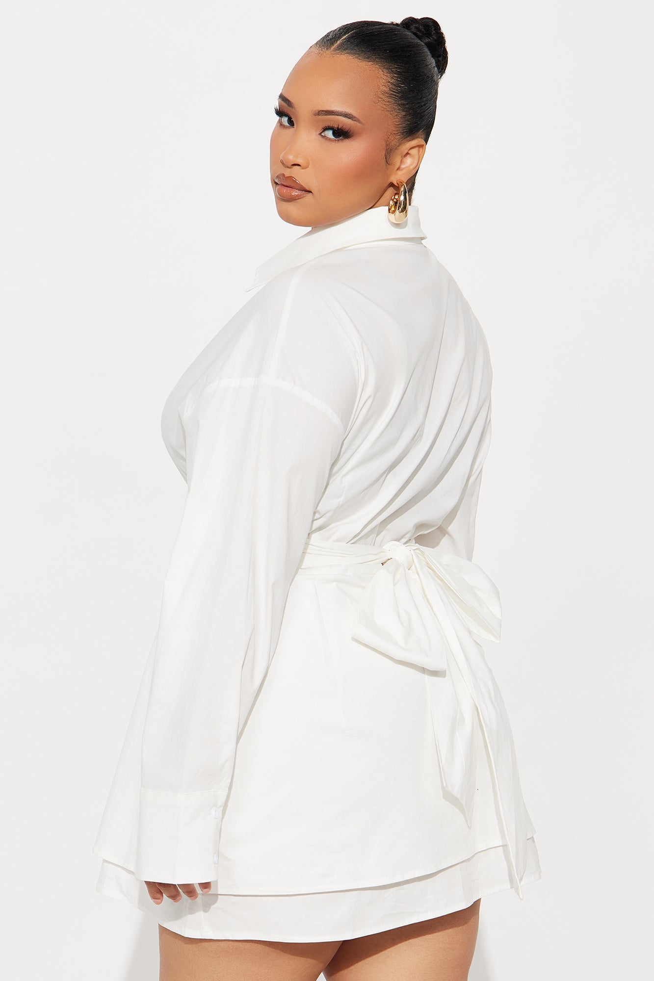 Stay Up Criss Cross Poplin Shirt Mini Dress - White