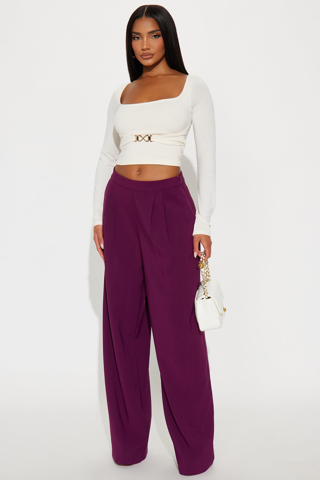 Mogul Mood Wide Leg Trouser Pant 32″ - Plum