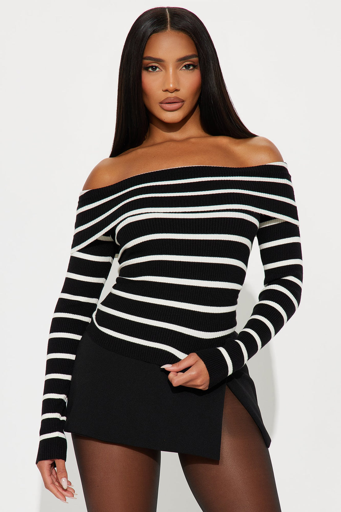 Lina Striped Sweater Top - Black/combo