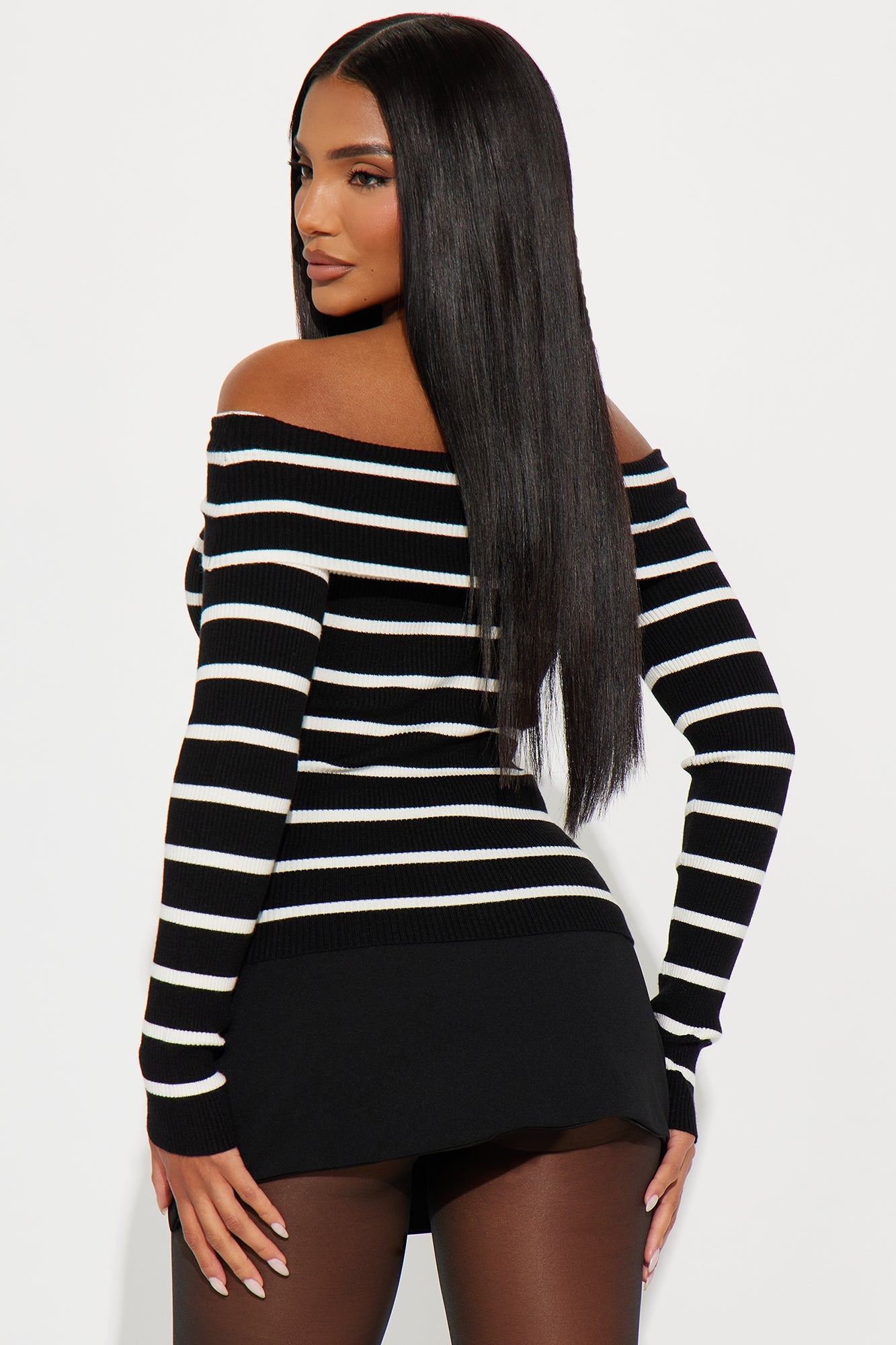 Lina Striped Sweater Top - Black/combo
