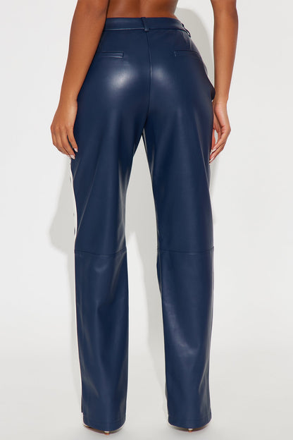 Cause A Scene Faux Leather Track Pant - Navy/combo