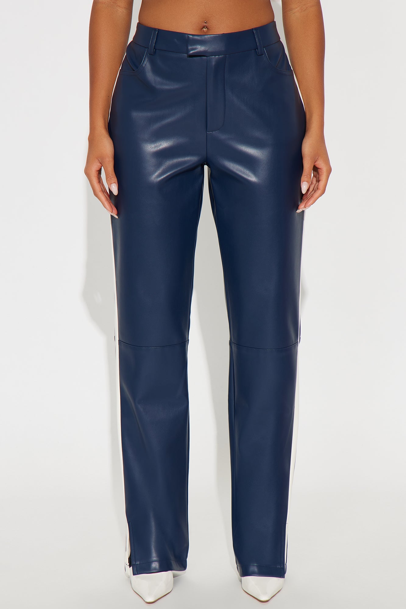 Cause A Scene Faux Leather Track Pant - Navy/combo