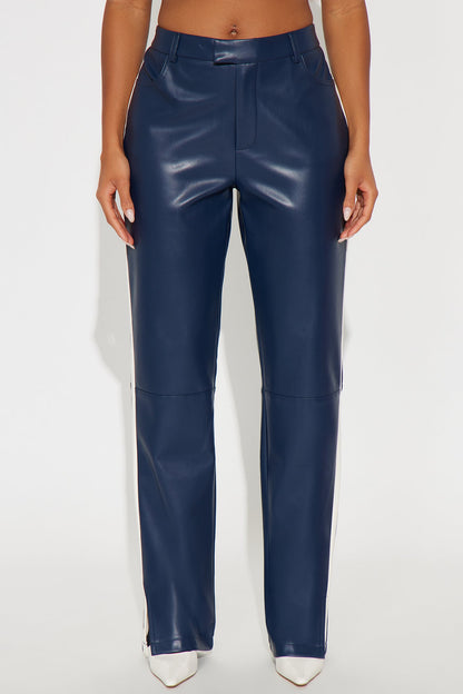 Cause A Scene Faux Leather Track Pant - Navy/combo