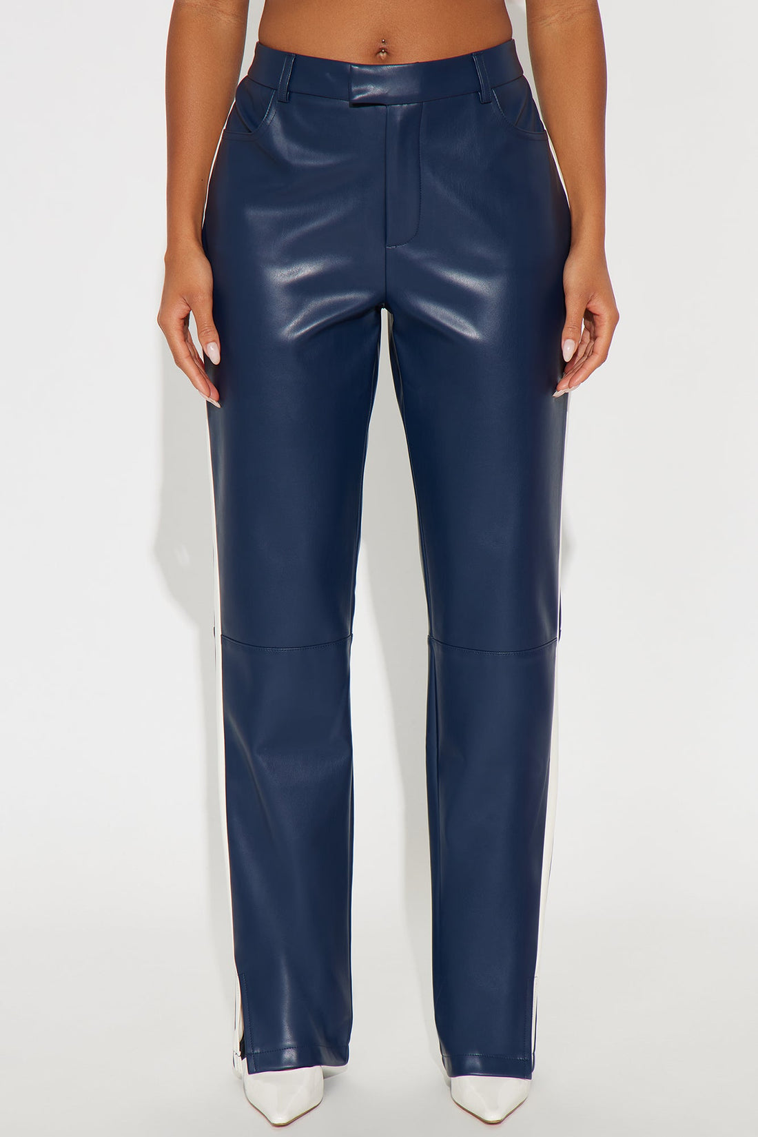 Cause A Scene Faux Leather Track Pant - Navy/combo