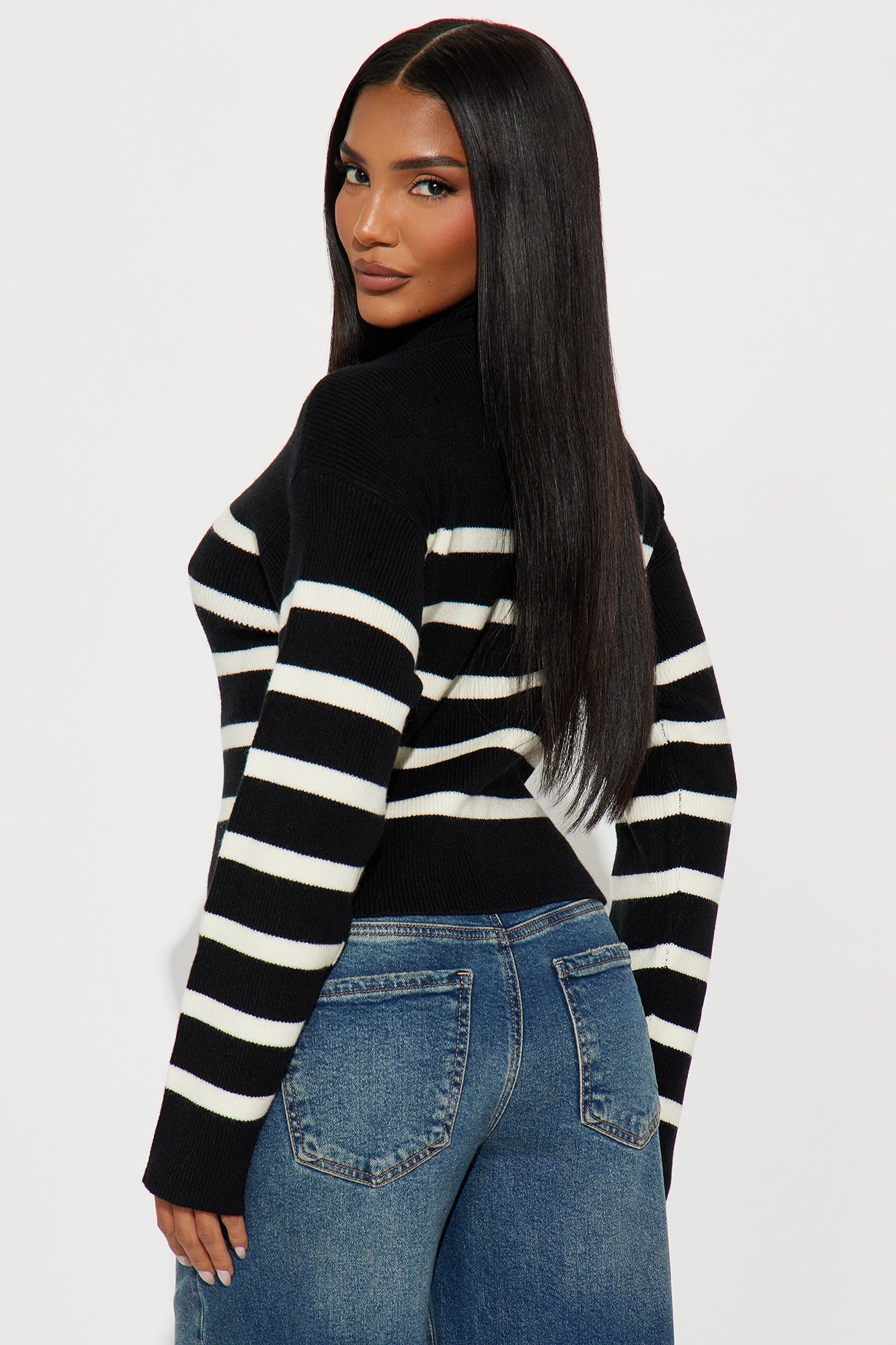 Amelia Front Zip Striped Cardigan - Black/combo