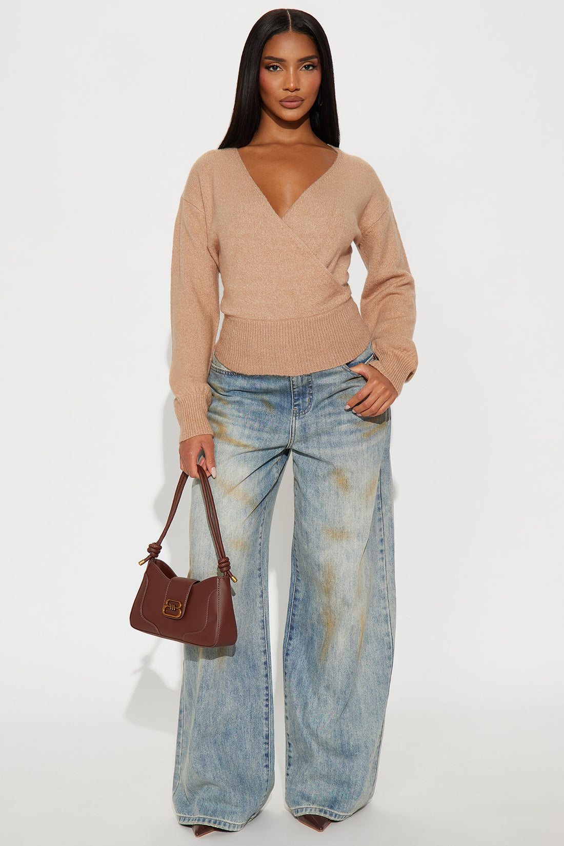 Sweet Like Candy Surplice Sweater - Taupe