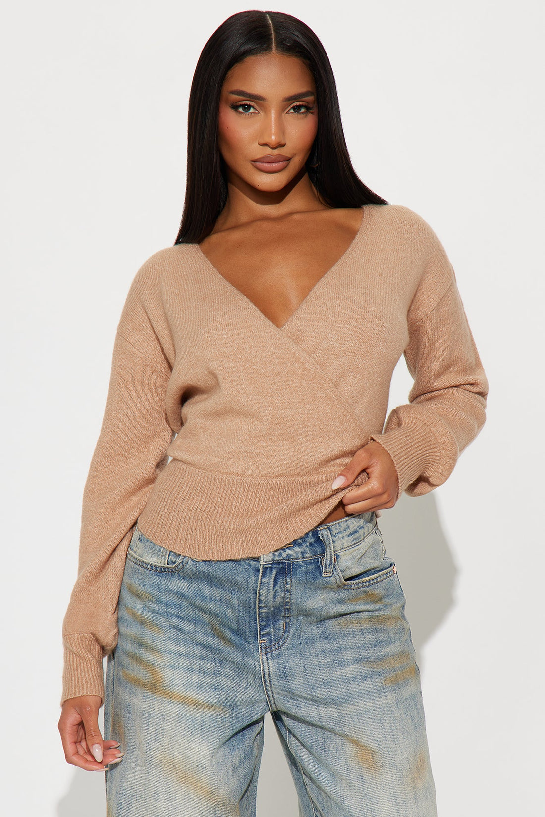 Sweet Like Candy Surplice Sweater - Taupe