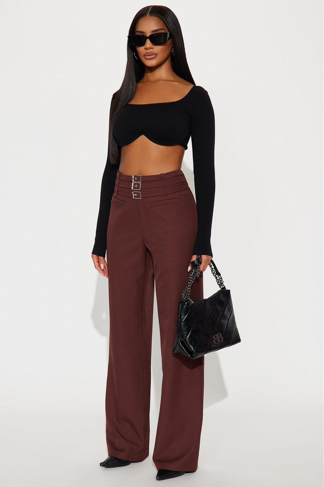 Meet The Deadline Wide Leg Trouser Pant 32″ - Chestnut