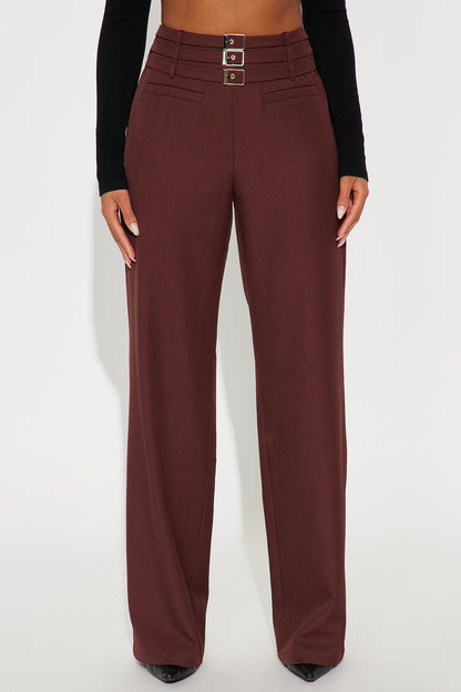 Meet The Deadline Wide Leg Trouser Pant 32″ - Chestnut