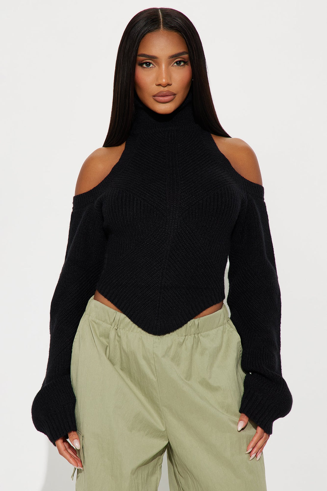 Caught Off Guard Mock Neck Sweater - Black