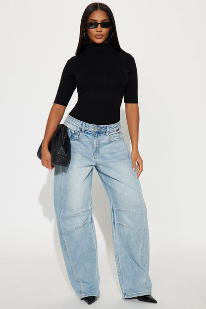Winter Glow Turtle Neck Sweater Top - Black