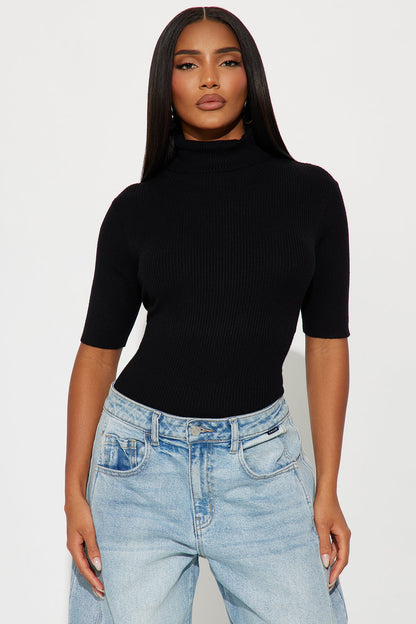 Winter Glow Turtle Neck Sweater Top - Black