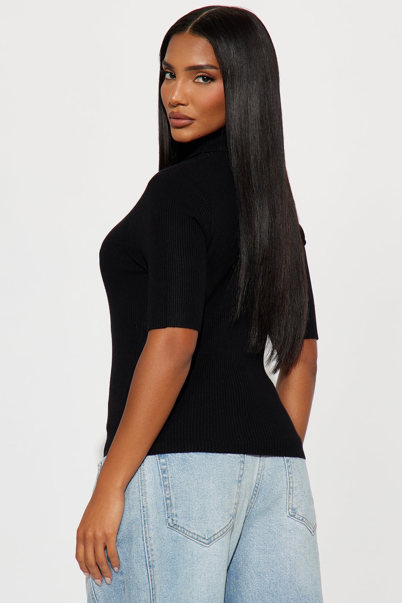 Winter Glow Turtle Neck Sweater Top - Black